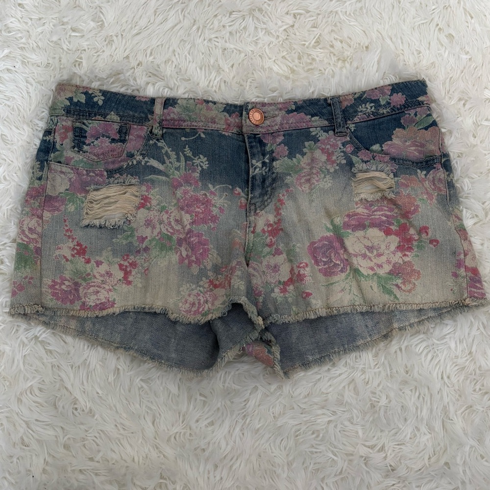 Mossimo Supply Co. Floral Denim Short Shorts